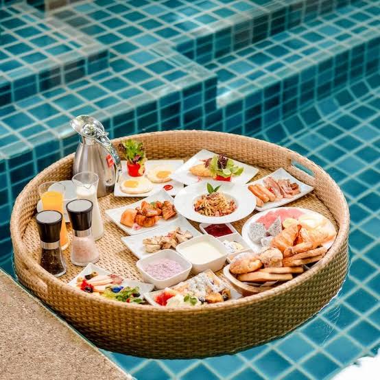 Floating breakfast shoot for a luxury resort