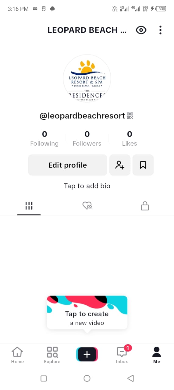 TikTok account opened at zero followers